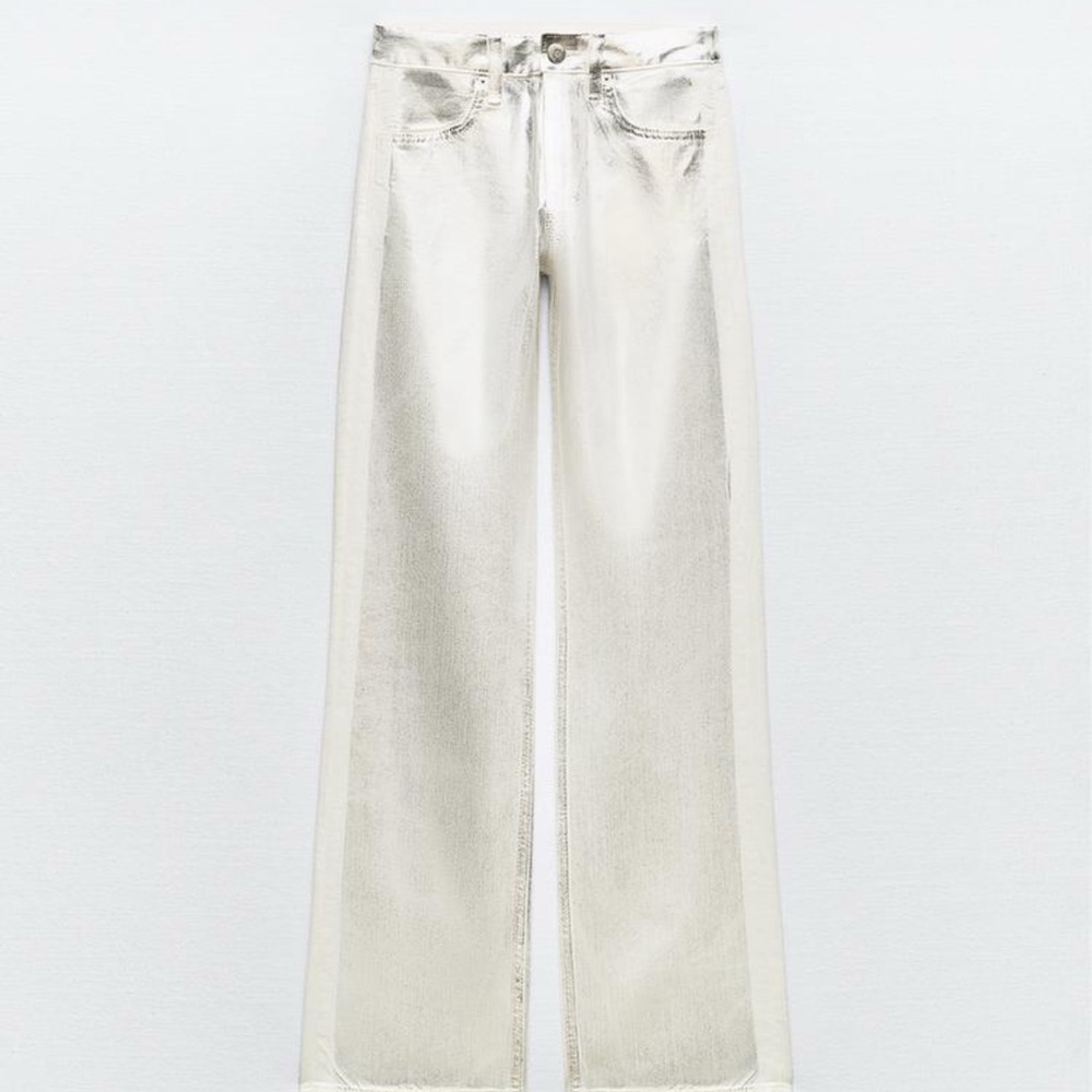 Zara Silver Metallic Wide-Leg Jeans